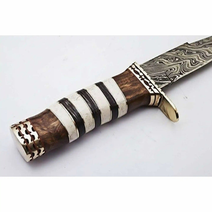 American Clip Point Bowie Knife Damascus Steel Stacked Bone Wood Handle JW SteelCrafts handmade Clip Point Bowie Knives by JW SteelCrafts