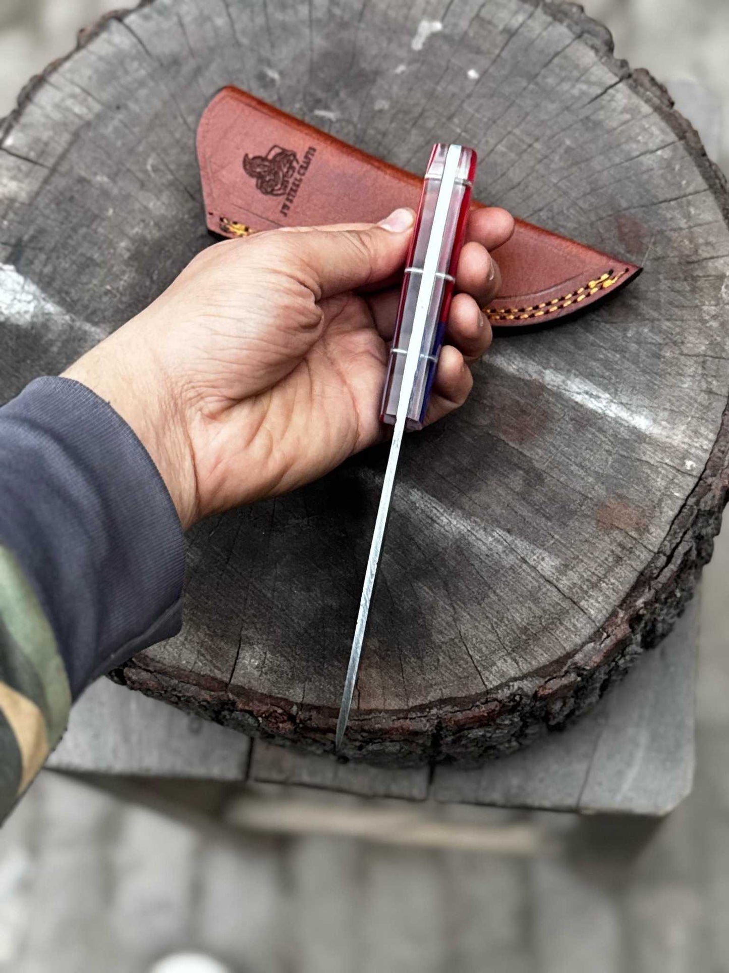 Custom American Flag Handle Damascus Skinner Knife – Handmade Hunting & EDC Knife, Personalized Gift for Him, Anniversary & Groomsmen Gift