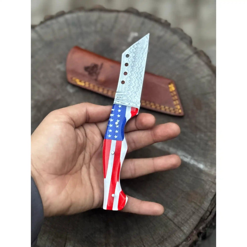 American Flag Handle Damascus Tanto Knife | JW SteelCrafts handmade Tanto Knife by JW SteelCrafts