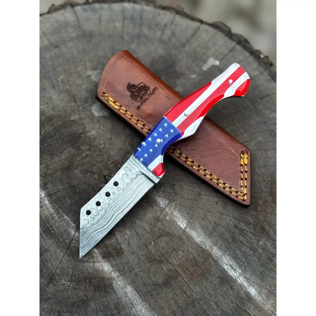 American Flag Handle Damascus Tanto Knife | JW SteelCrafts handmade Tanto Knife by JW SteelCrafts