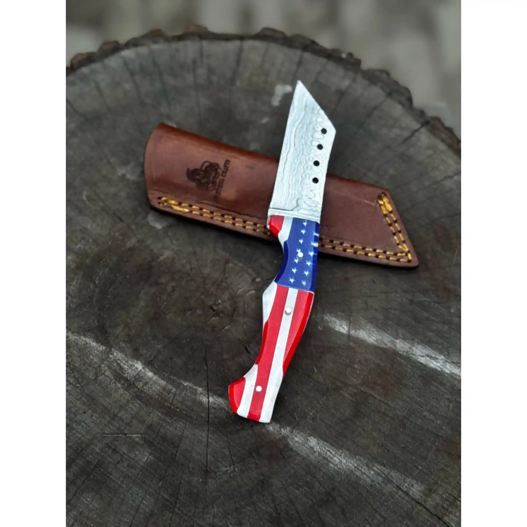 American Flag Handle Damascus Tanto Knife | JW SteelCrafts handmade Tanto Knife by JW SteelCrafts