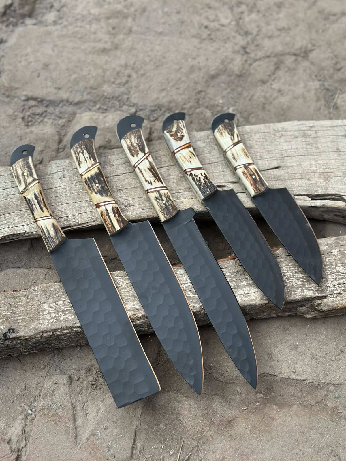 Personalized Chef set Handmade Carbon Steel Chef Knife Set Deer horn handle Gift For Father Kitchen Knife Groomsmen Wedding Gift For Him