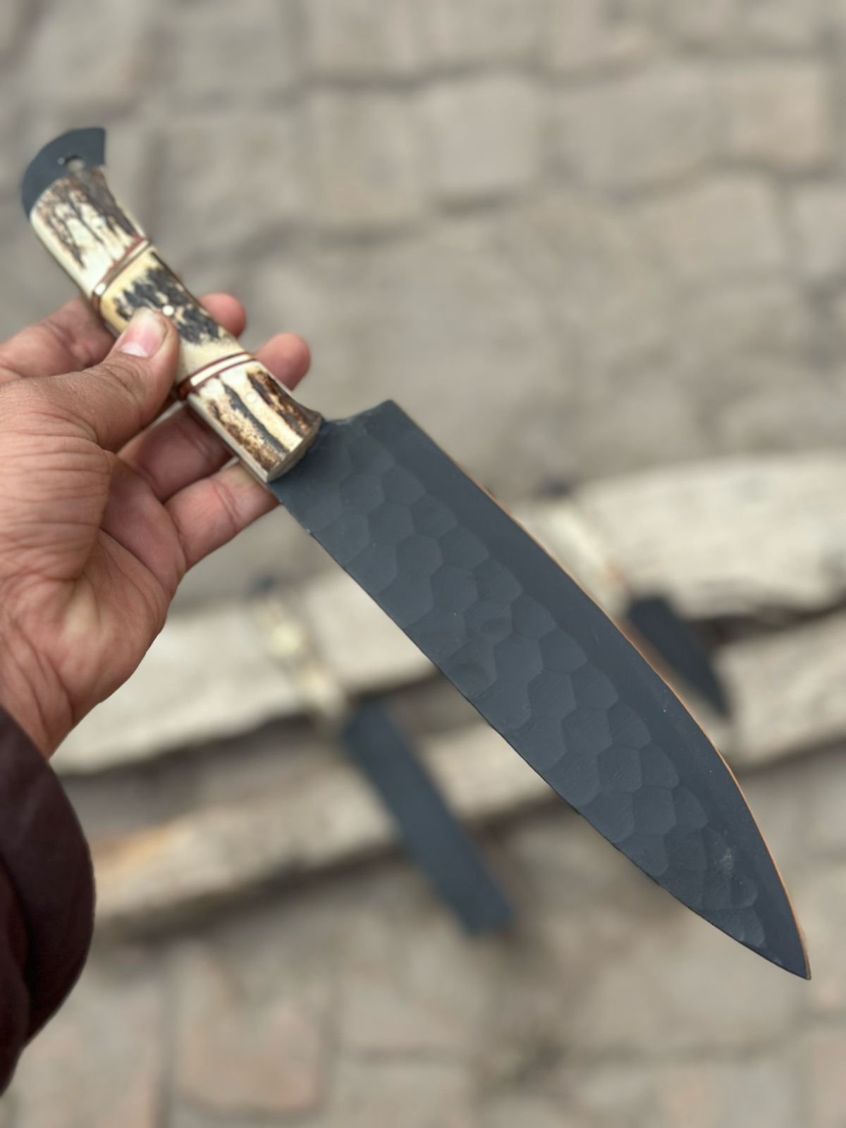 Personalized Chef set Handmade Carbon Steel Chef Knife Set Deer horn handle Gift For Father Kitchen Knife Groomsmen Wedding Gift For Him