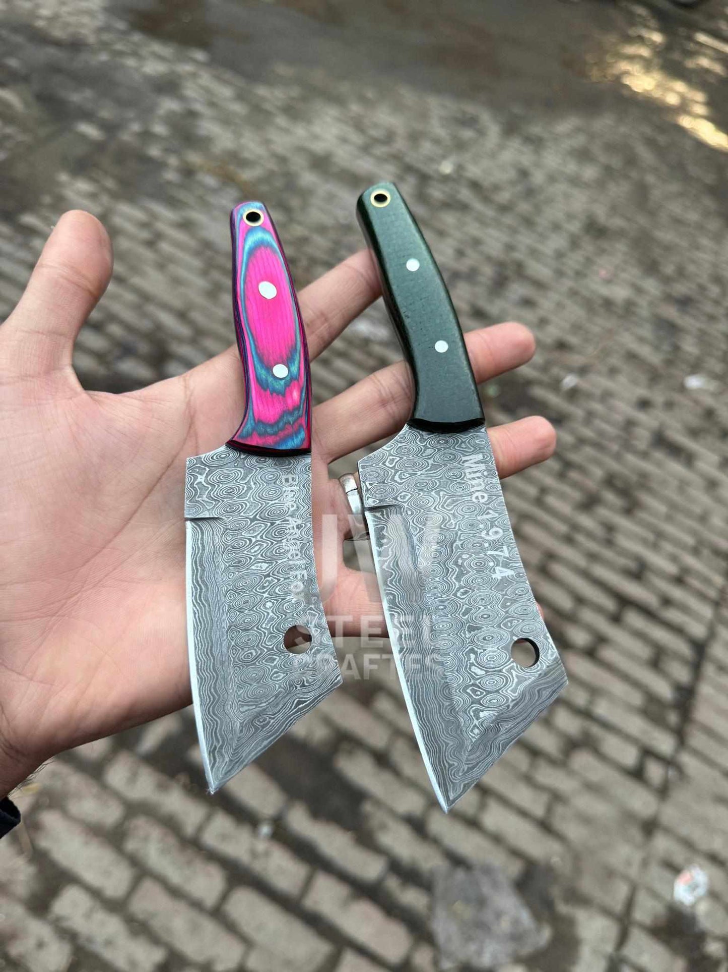 Handmade Damascus Steel Mini Cleaver Knife – Handle Variations
