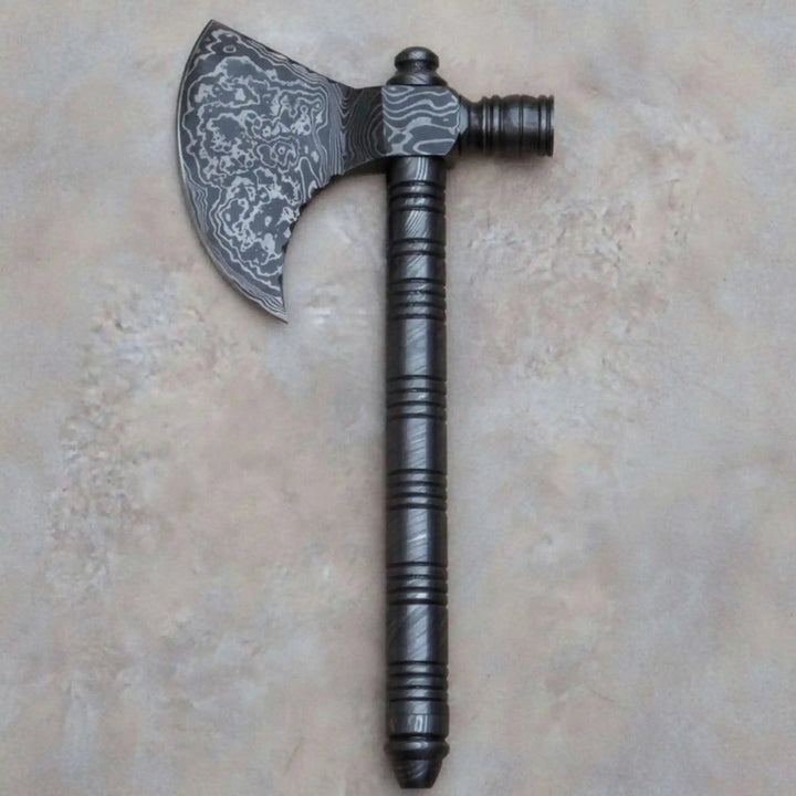 Artisan Damascus Smoking Axe – Functional Tobacco Pipe with Sculpted Hardwood Shaft handmade Handmade Axe by JW SteelCrafts