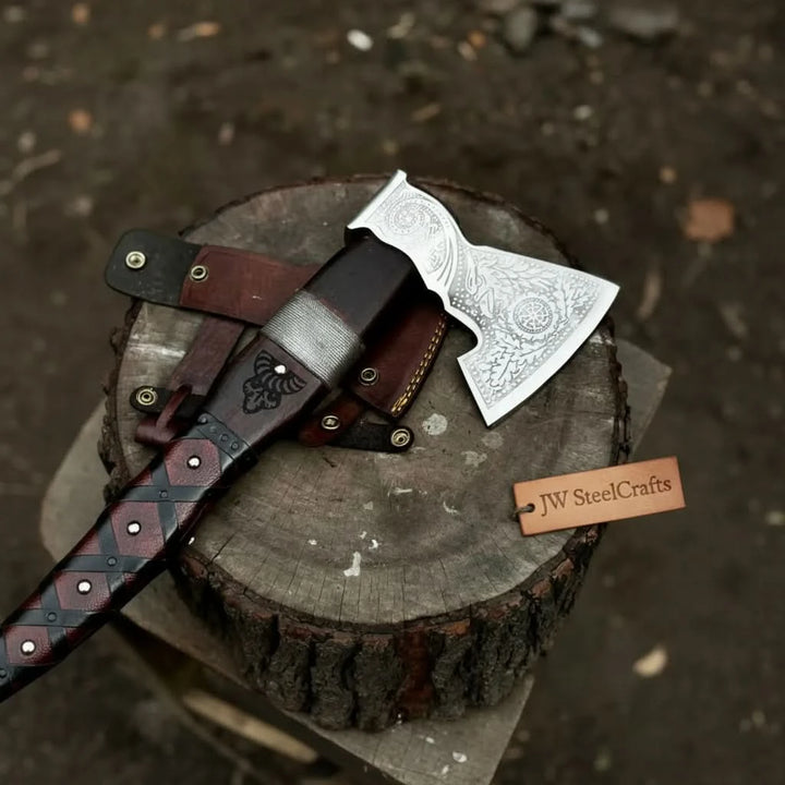 Viking Bearded Axe with Norse Engraved Blade and Leather Sheath handmade Handmade Axe 