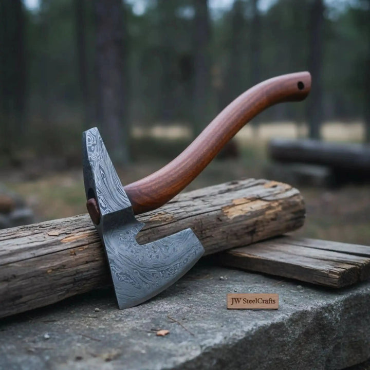 Coral-inspired Viking survival weapon displaying decorative blade textures and handcrafted hardwood craftsmanship.