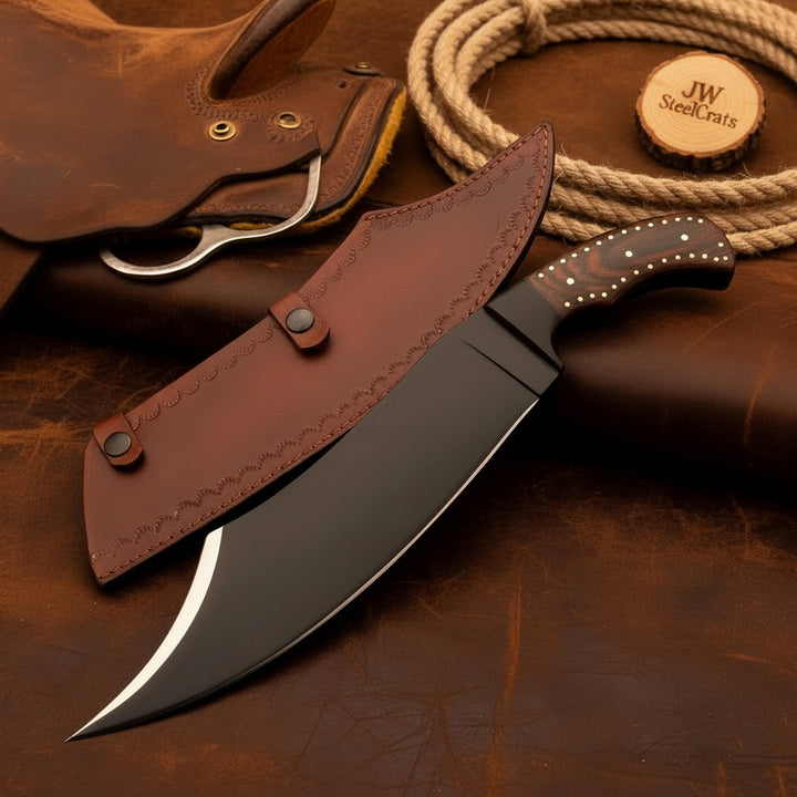 Bold black survival knife featuring clean blade geometry and handcrafted ergonomic grip