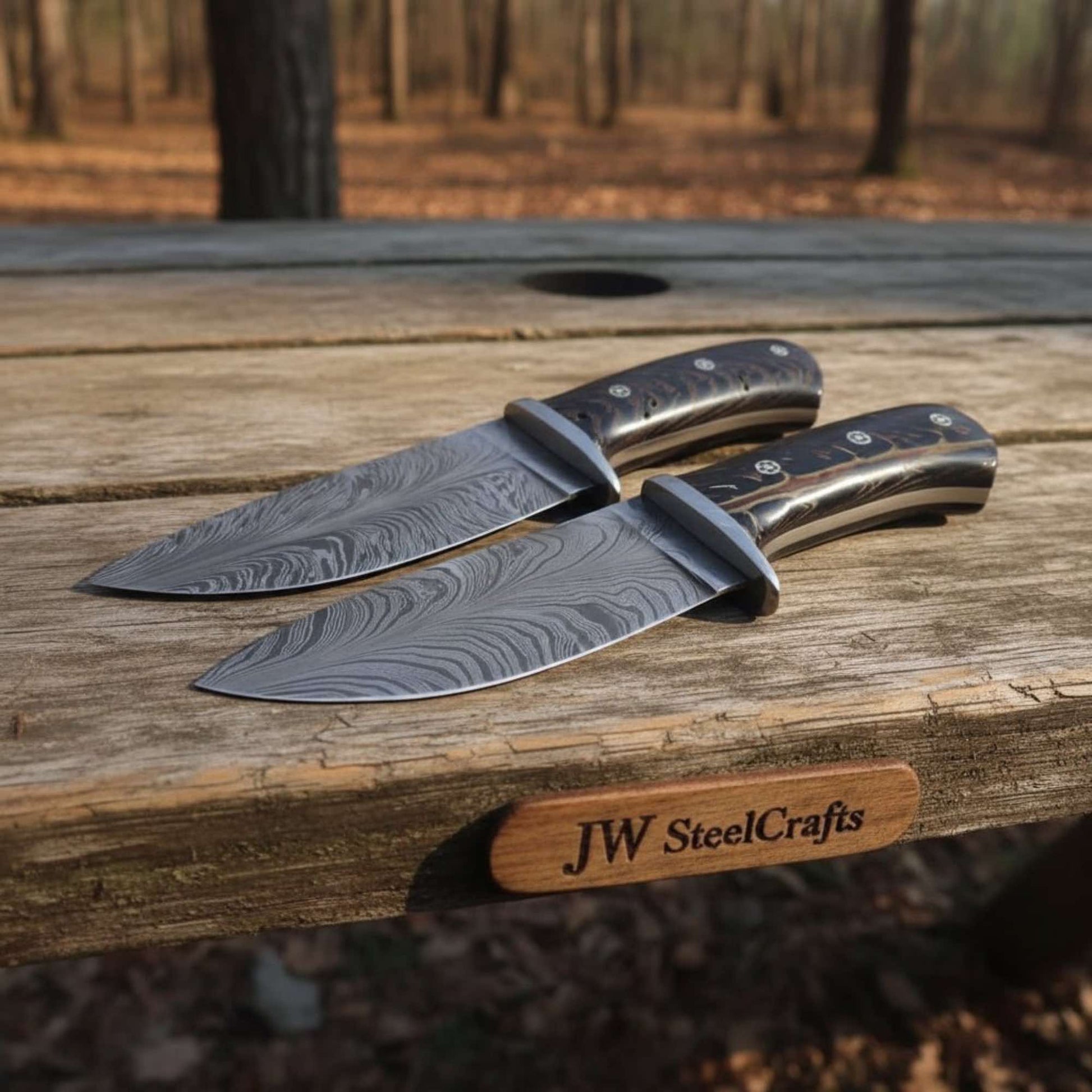 Bowie Knife Feather Damascus Blade Pinecone Handle Fixed Blade Hunting Knife handmade Bowie Knives by JW SteelCrafts