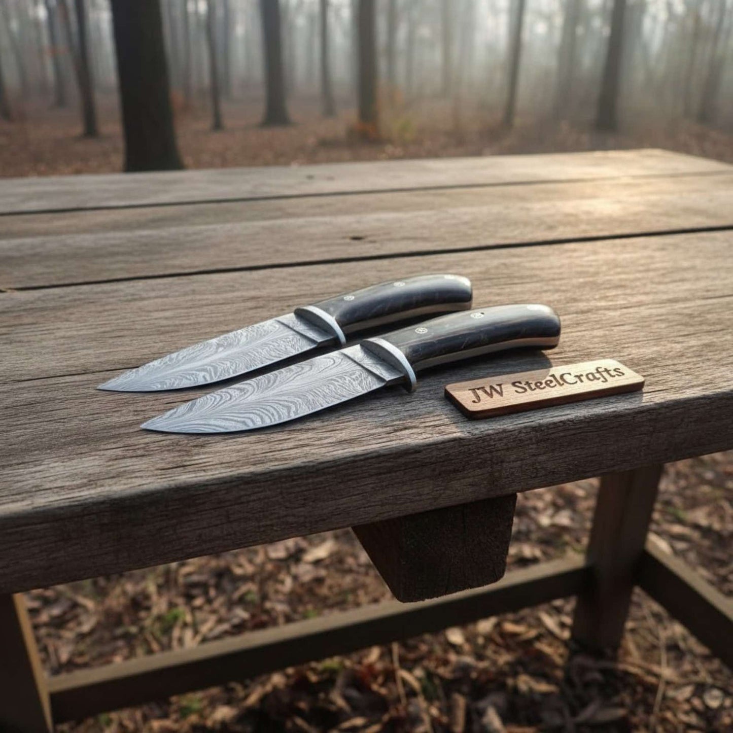 Bowie Knife Feather Damascus Blade Pinecone Handle Fixed Blade Hunting Knife handmade Bowie Knives by JW SteelCrafts