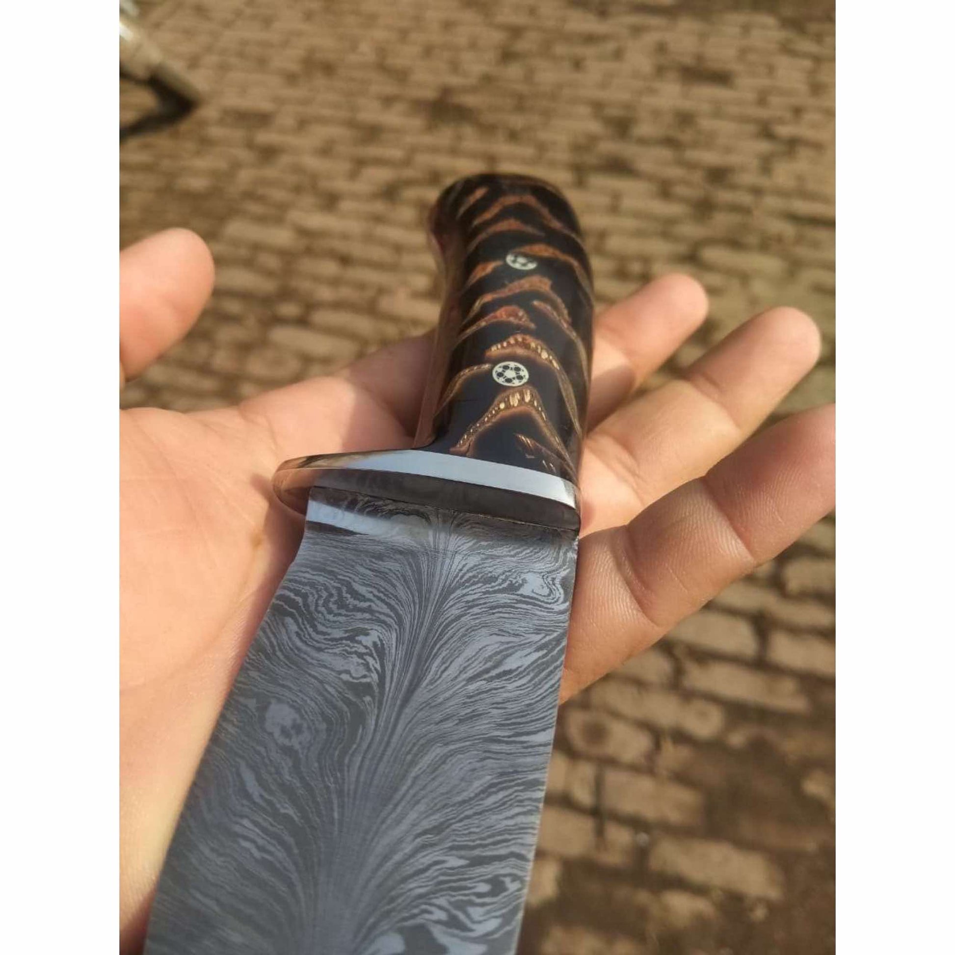 Bowie Knife Feather Damascus Blade Pinecone Handle Fixed Blade Hunting Knife handmade Bowie Knives by JW SteelCrafts