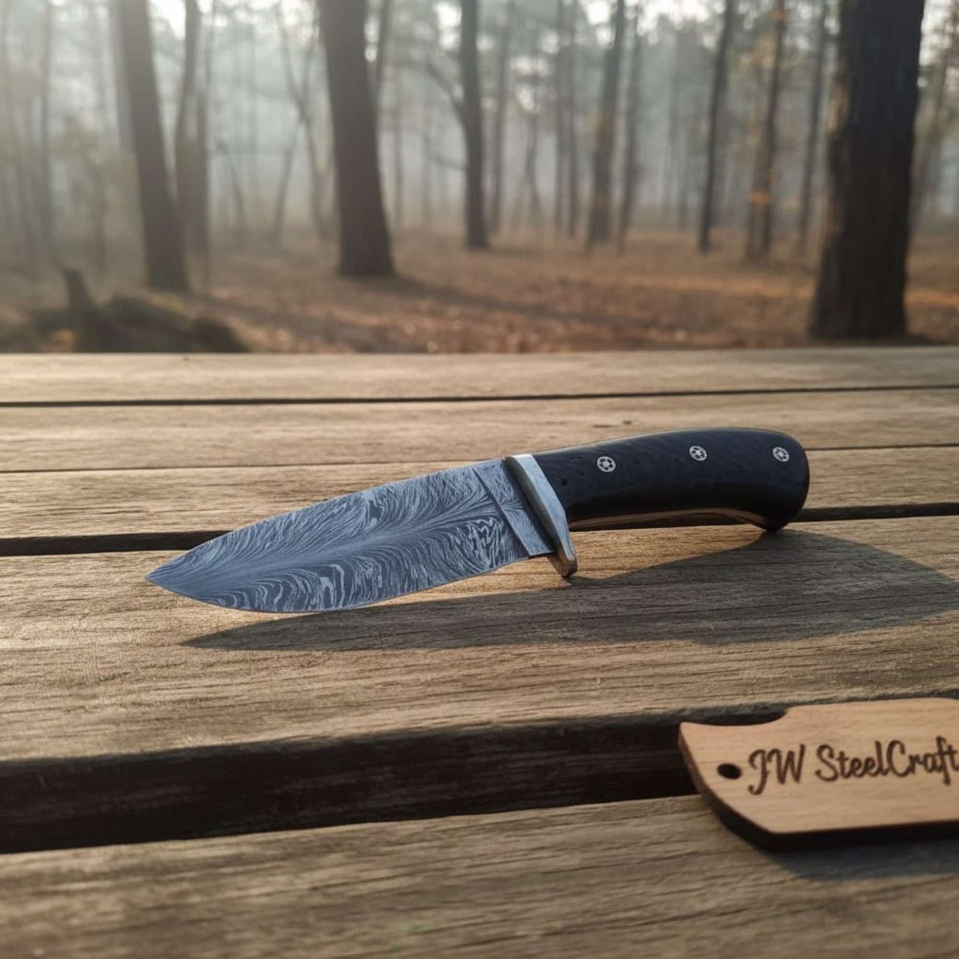 Bowie Knife Feather Damascus Blade Pinecone Handle Fixed Blade Hunting Knife handmade Bowie Knives by JW SteelCrafts