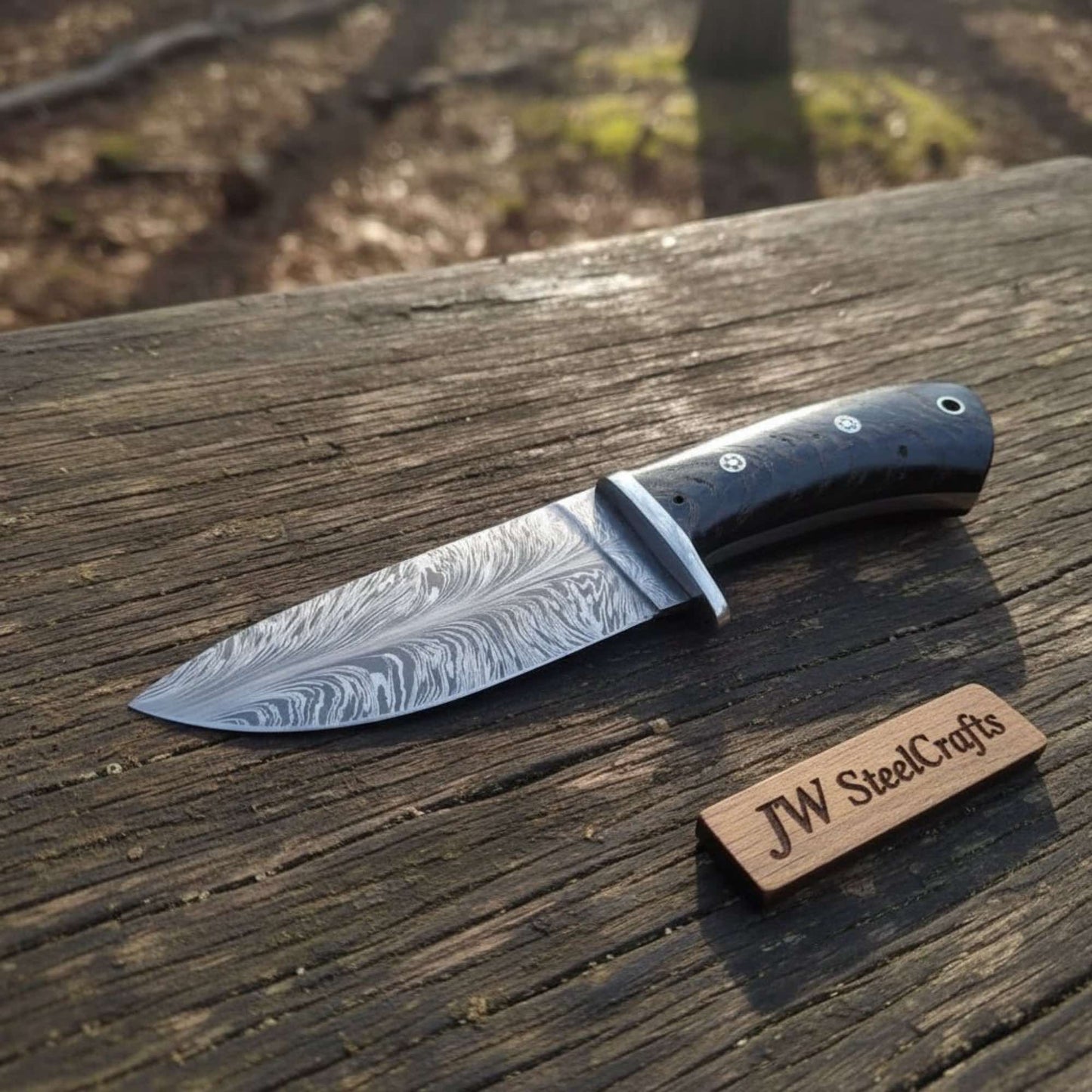 Bowie Knife Feather Damascus Blade Pinecone Handle Fixed Blade Hunting Knife handmade Bowie Knives by JW SteelCrafts