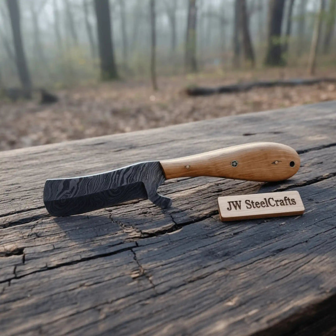 Bull Cutter Knife Damascus Blade Wooden Handle Fixed Blade handmade Skinner Knife by JW SteelCrafts