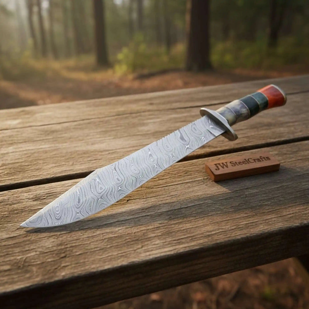 California Clip Point Bowie Knife, Hand Forged Damascus Steel Blade, Stacked Handle Custom Bowie, Handmade Knife JW SteelCrafts handmade Clip Point Bowie Knives by JW SteelCrafts