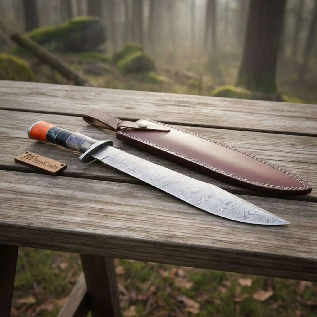 California Clip Point Bowie Knife, Hand Forged Damascus Steel Blade, Stacked Handle Custom Bowie, Handmade Knife JW SteelCrafts handmade Clip Point Bowie Knives by JW SteelCrafts