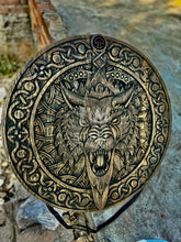 Load image into Gallery viewer, Handmade Viking Axe with Wolf Engraving &amp; Wooden Shield – Norse Collectible Set