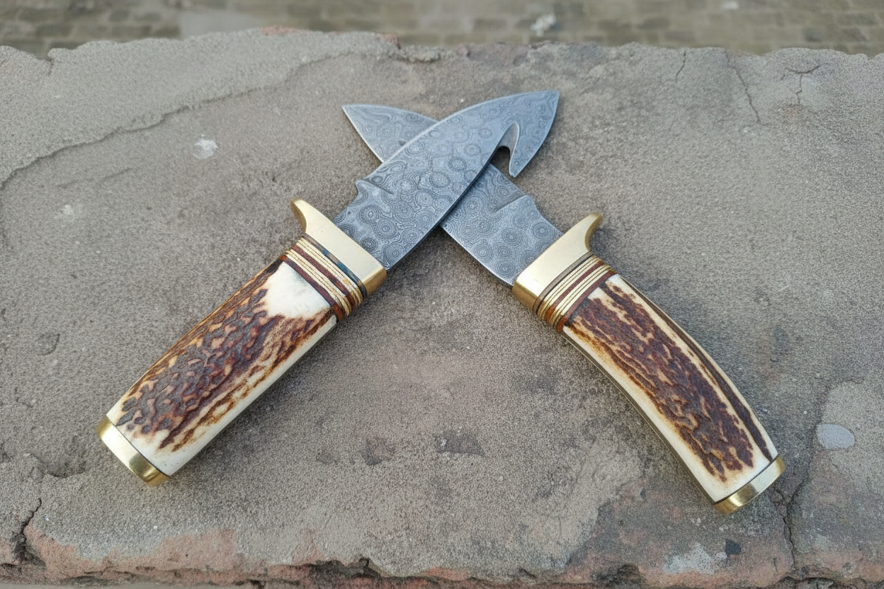 Customized Handmade Gut Hook Skinner knives Pair By JW SteelCrafts