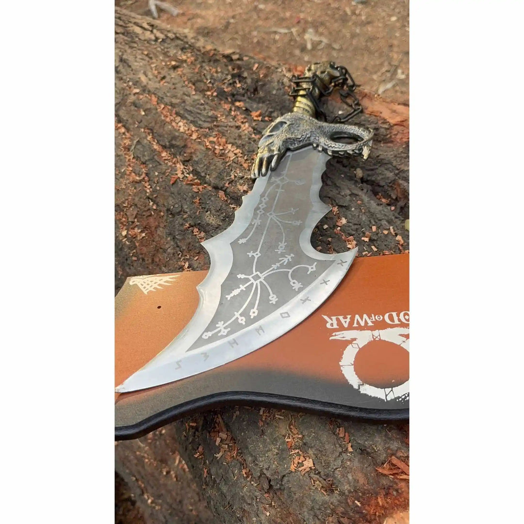 Chaos Inspired Recurve Bowie Knife with Rune Engraving and Dragon Guard handmade Custom Bowie Knives by JW SteelCrafts