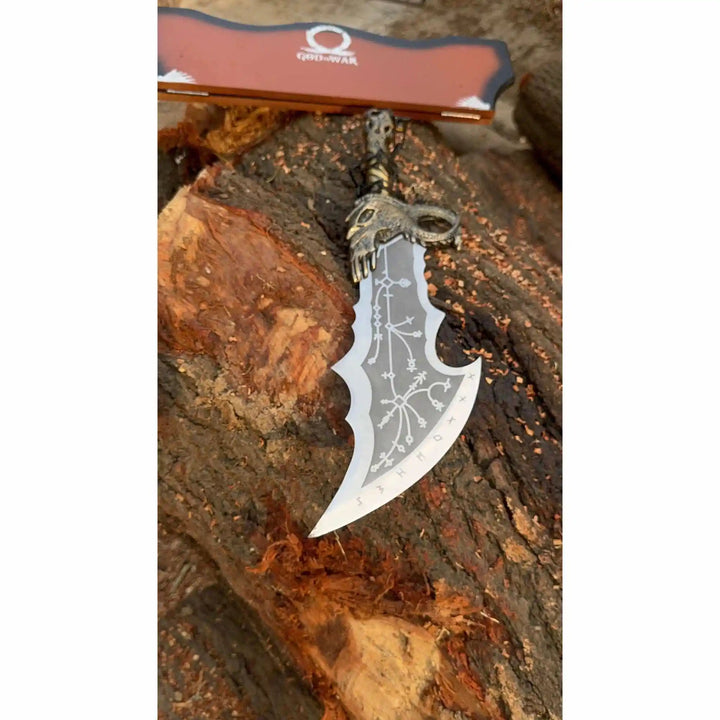 Chaos Inspired Recurve Bowie Knife with Rune Engraving and Dragon Guard handmade Custom Bowie Knives by JW SteelCrafts
