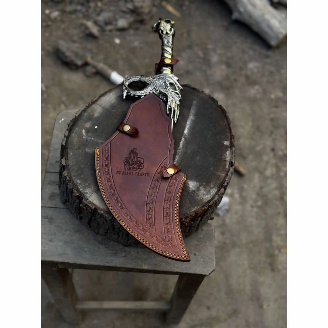 Chaos Inspired Recurve Bowie Knife with Rune Engraving and Dragon Guard handmade Custom Bowie Knives by JW SteelCrafts
