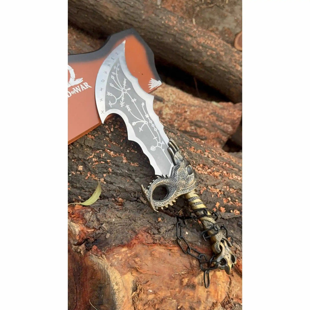 Chaos Inspired Recurve Bowie Knife with Rune Engraving and Dragon Guard handmade Custom Bowie Knives by JW SteelCrafts