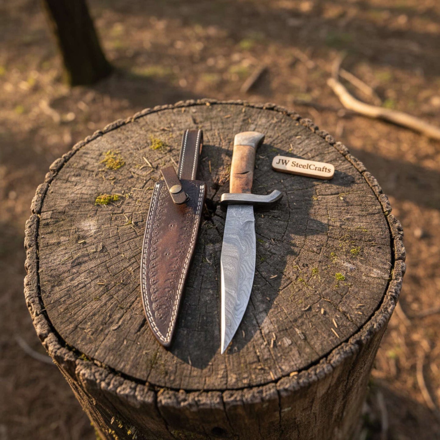 Custom Made Damascus Bowen knife MB - 0083 handmade Bowie Knives by JW SteelCrafts