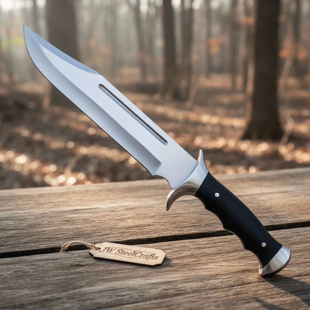 Clip Point Frontier Bowie Knife Polished Steel Blade S Guard Handmade by JW SteelCrafts handmade Frontier Bowie Knives by JW SteelCrafts