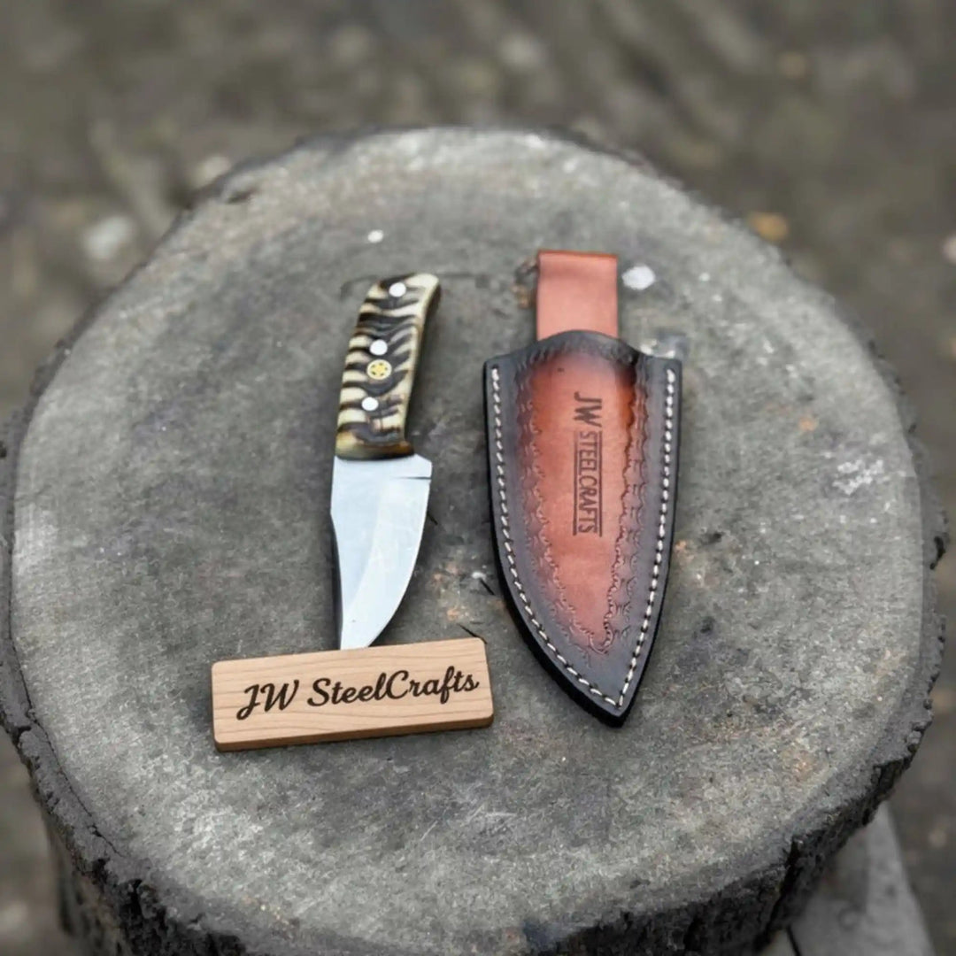 Compact Outdoor Knife – Stainless Steel Blade | Ram Horn or Wengi Wood Handle | JW SteelCrafts handmade Skinner Knife by JW SteelCrafts