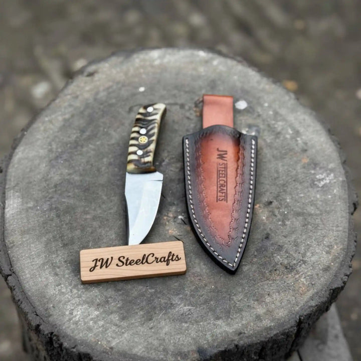 Compact Outdoor Knife – Stainless Steel Blade | Ram Horn or Wengi Wood Handle | JW SteelCrafts handmade Skinner Knife by JW SteelCrafts