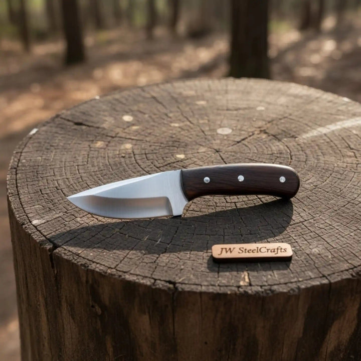 Compact Outdoor Knife – Stainless Steel Blade | Ram Horn or Wengi Wood Handle | JW SteelCrafts handmade Skinner Knife by JW SteelCrafts