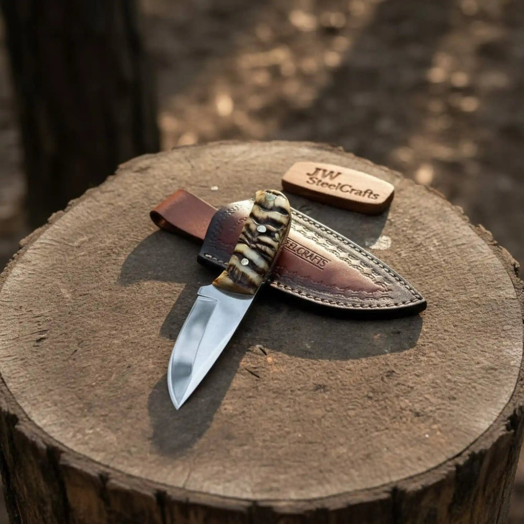Compact Outdoor Knife – Stainless Steel Blade | Ram Horn or Wengi Wood Handle | JW SteelCrafts handmade Skinner Knife by JW SteelCrafts