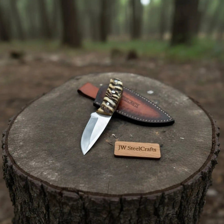 Compact Outdoor Knife – Stainless Steel Blade | Ram Horn or Wengi Wood Handle | JW SteelCrafts handmade Skinner Knife by JW SteelCrafts