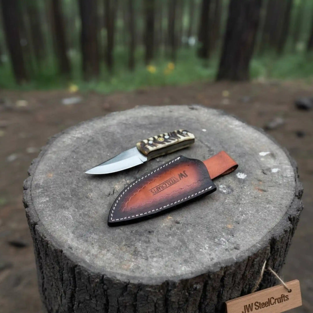 Compact Outdoor Knife – Stainless Steel Blade | Ram Horn or Wengi Wood Handle | JW SteelCrafts handmade Skinner Knife by JW SteelCrafts