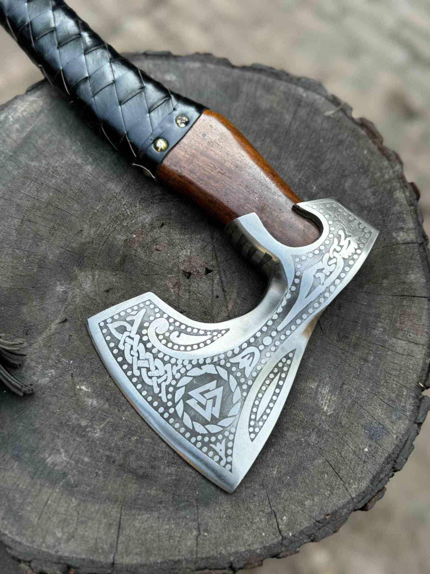 Personalized Viking  Axe Bearded Handcrafted Viking Battle Axe – Engraved Carbon Steel Blade with Wooden Handle With Leather Sheath