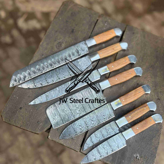 Handmade Damascus Steel Chef Knife Set  5-Piece Kitchen Knives – Full Tang Professional Cooking Knives
