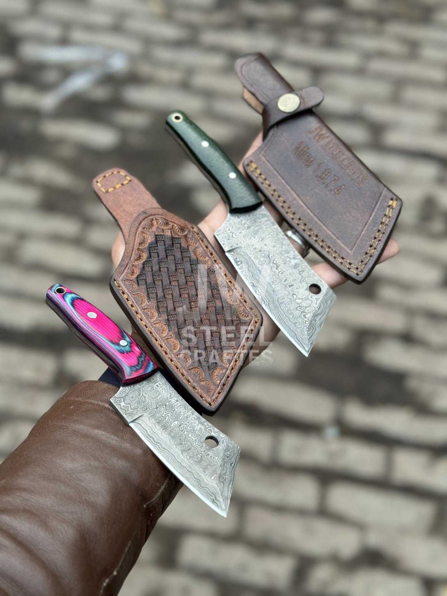 Handmade Damascus Steel Mini Cleaver Knife – Handle Variations