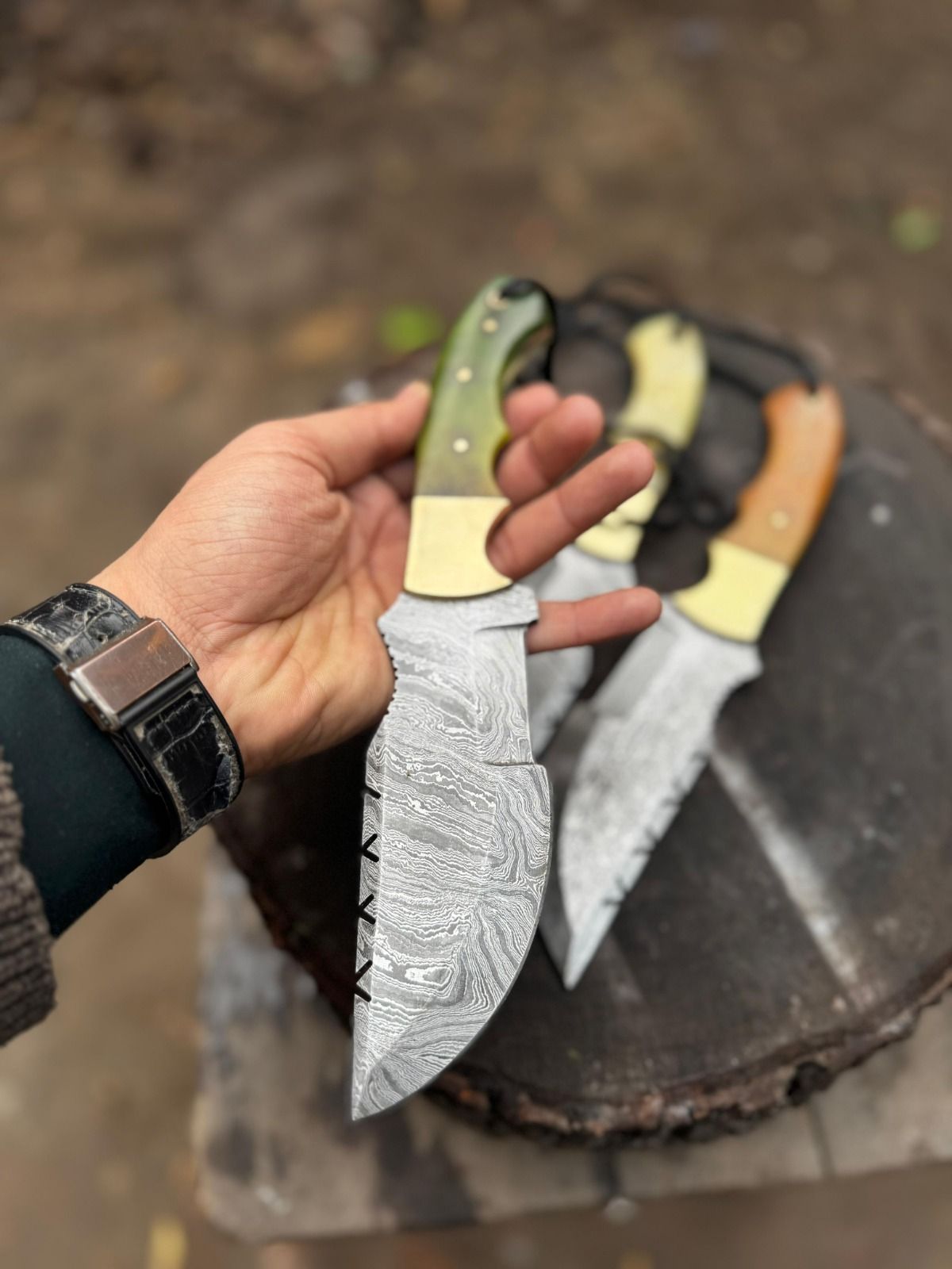 Personalized Tracker Knife Damascus steel Camping Knife Groomsmen Gift Wedding Gift For Men Gift For Husband/Dad Birthday, Custom Knives