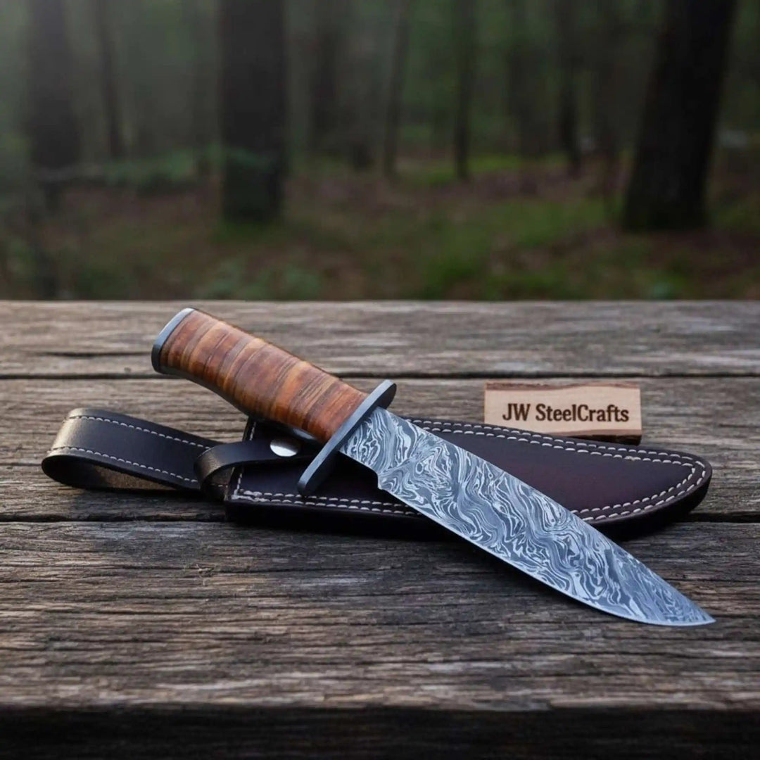 Custom Damascus Utility Bowie Knife Handmade Field Profile – JW SteelCrafts handmade Damascus Bowie Knives by JW SteelCrafts
