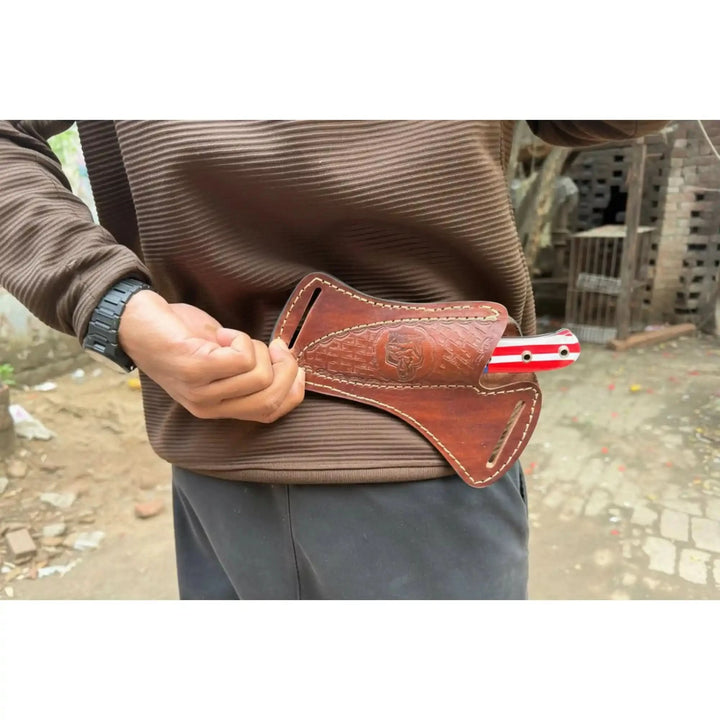 Custom Fixed Blade Knife – Drop Point Outdoor EDC with USA Flag Handle and Leather Sheath handmade Hunting Knife by JW SteelCrafts