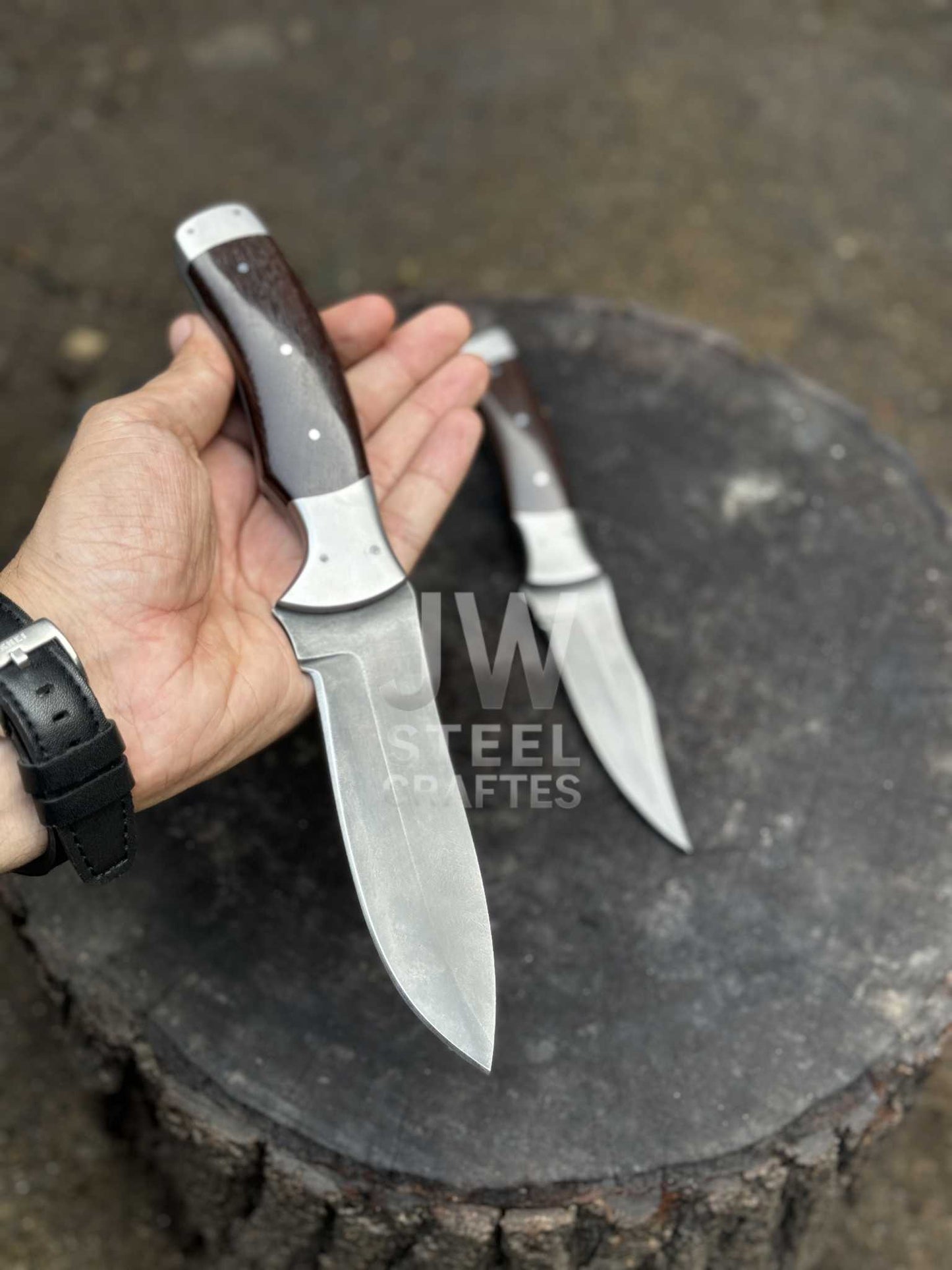 Handmade 3-Piece Knife Set – Cleaver & Hunting Knives with Wooden Handle