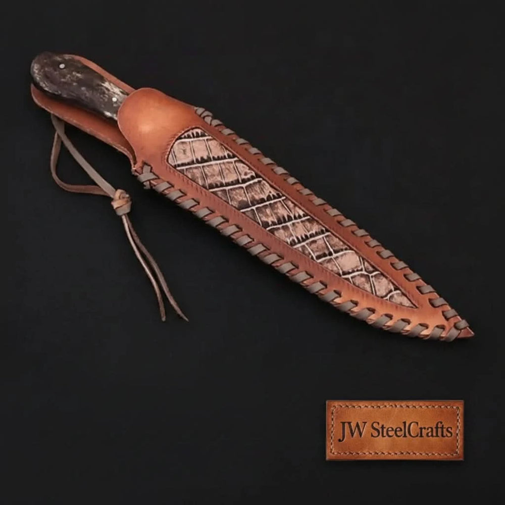 Custom Handmade Damascus Steel Boning Knife With Colour Bone Handle with Leather Sheath DK - 0045 handmade by JW SteelCrafts