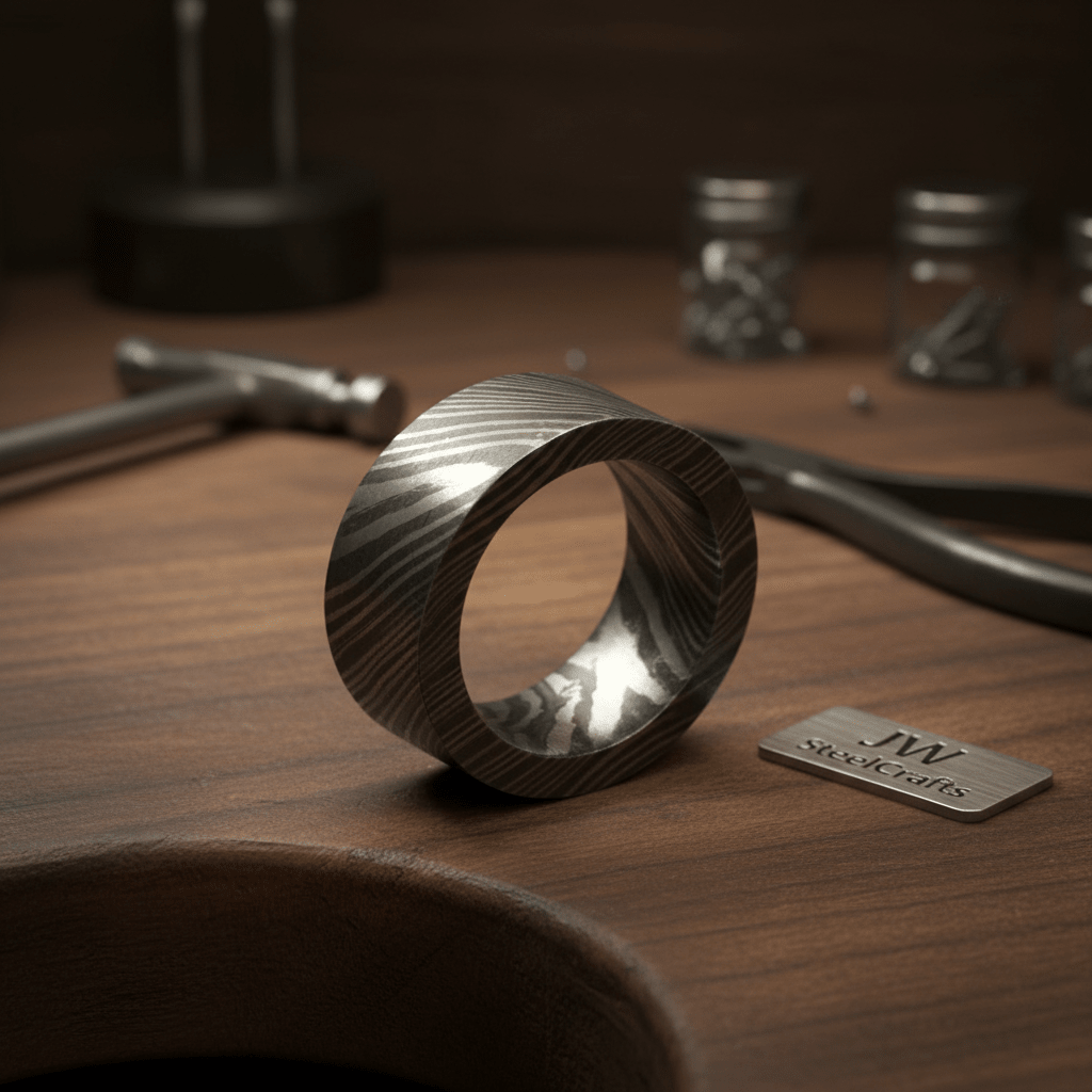 Custom Handmade Damascus Steel Wedding Ring/ Engagement Gift / Wedding Band /Perfect Gift DE - 0021 handmade Ring by JW SteelCrafts