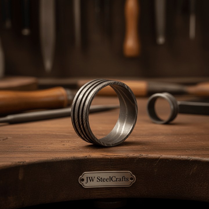 Custom Handmade Damascus Steel Wedding Ring/ Engagement Gift / Wedding Band /Perfect Gift DE - 0022 handmade Ring by JW SteelCrafts