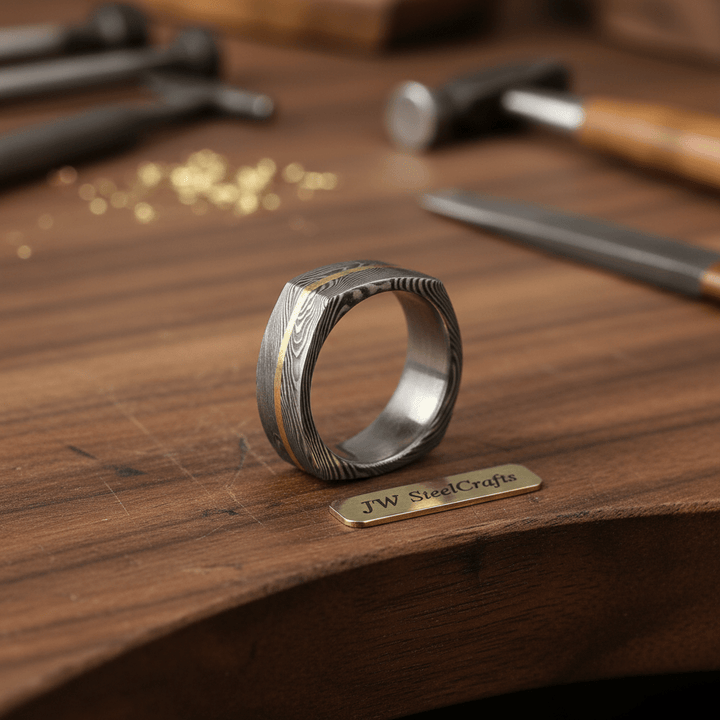Custom Handmade Damascus Steel Wedding Ring/ Engagement Gift / Wedding Band /Perfect Gift DE - 0024 handmade Ring by JW SteelCrafts