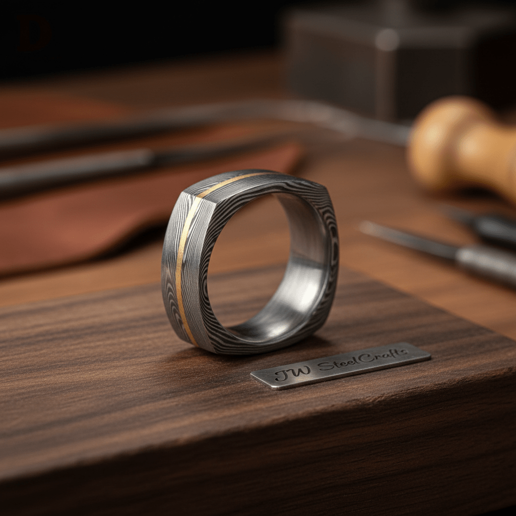Custom Handmade Damascus Steel Wedding Ring/ Engagement Gift / Wedding Band /Perfect Gift DE - 0024 handmade Ring by JW SteelCrafts