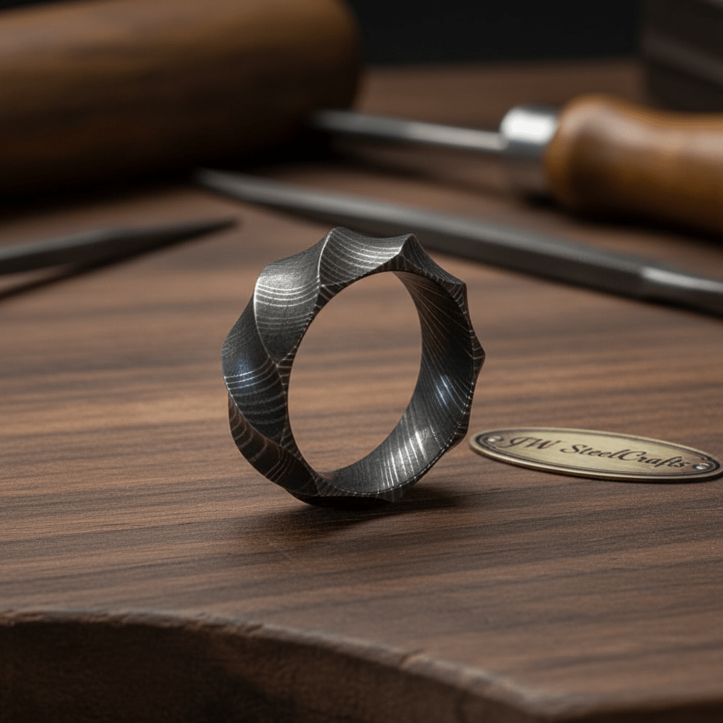 Custom Handmade Damascus Steel Wedding Ring/ Engagement Gift / Wedding Band /Perfect Gift DE - 0029 handmade Ring by JW SteelCrafts