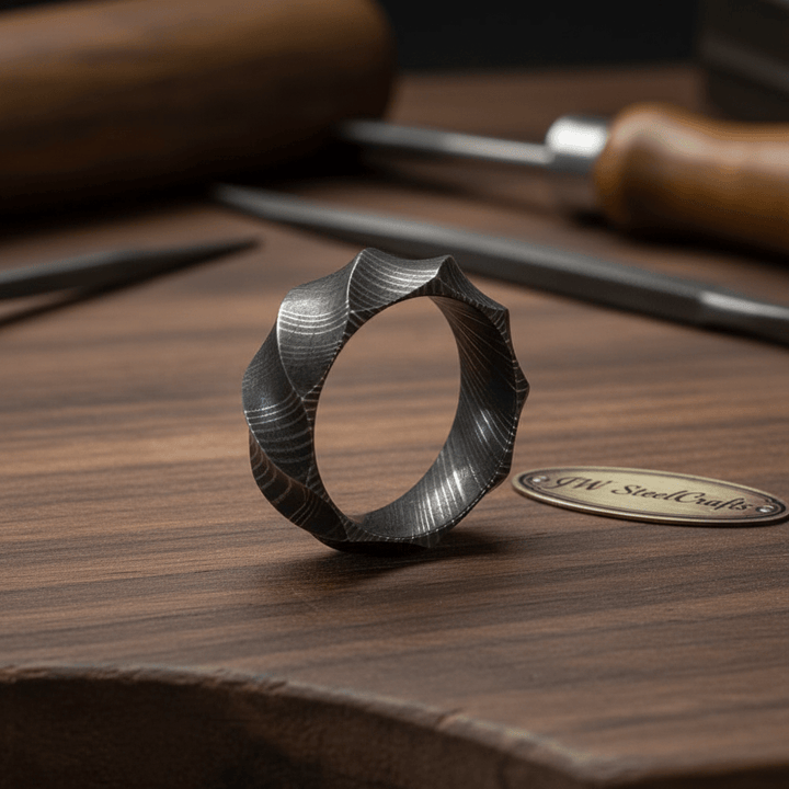 Custom Handmade Damascus Steel Wedding Ring/ Engagement Gift / Wedding Band /Perfect Gift DE - 0029 handmade Ring by JW SteelCrafts