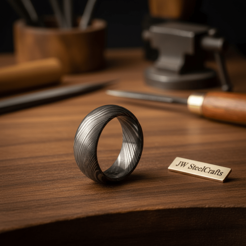 Custom Handmade Damascus Steel Wedding Ring/ Engagement Gift / Wedding Band /Perfect GiftDE - 0020 handmade Ring by JW SteelCrafts