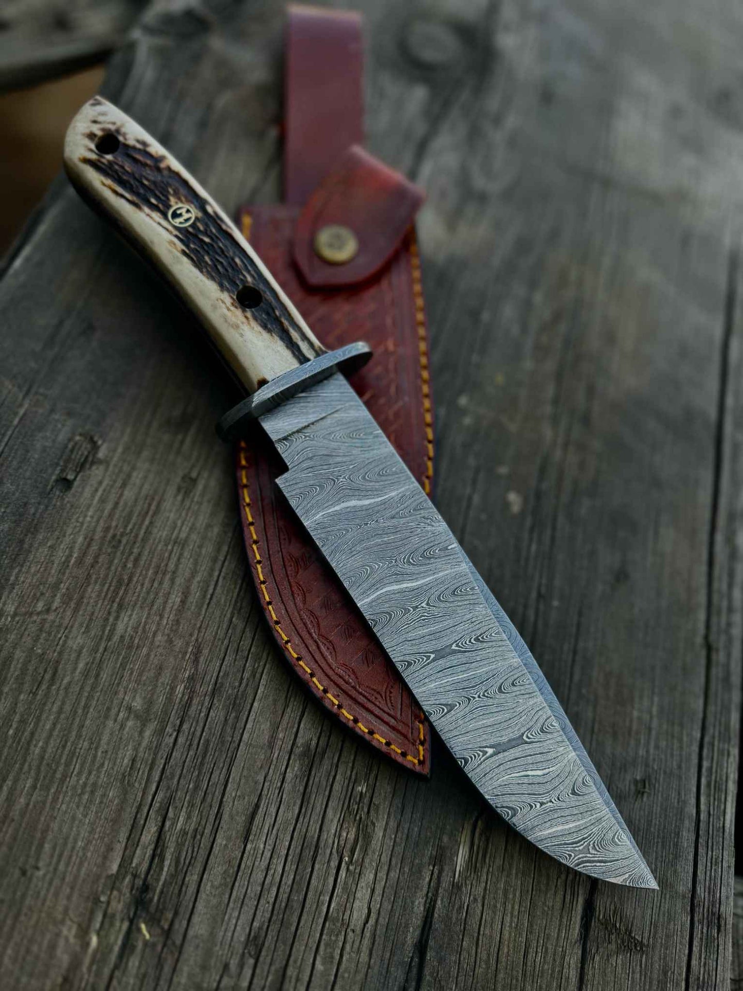 Personalized Bowie Knife Custom Handmade 13" Damascus Bowie Knife – Stag Antler Handle Groomsmen Gift, Gift for her, Gift for him, EDC